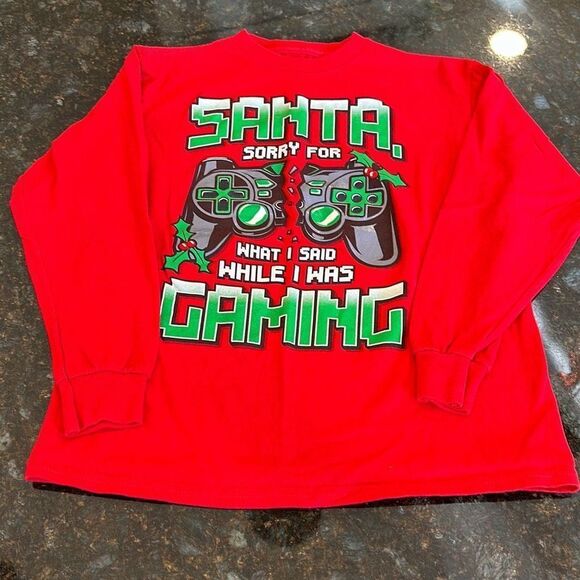 Fifthsun Red Santa Gaming Long Sleeve Tee Shirt - Picture 1 of 5